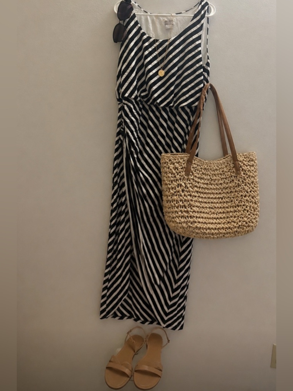 Chico's Black and White Diagonal Stripe Maxi Dress